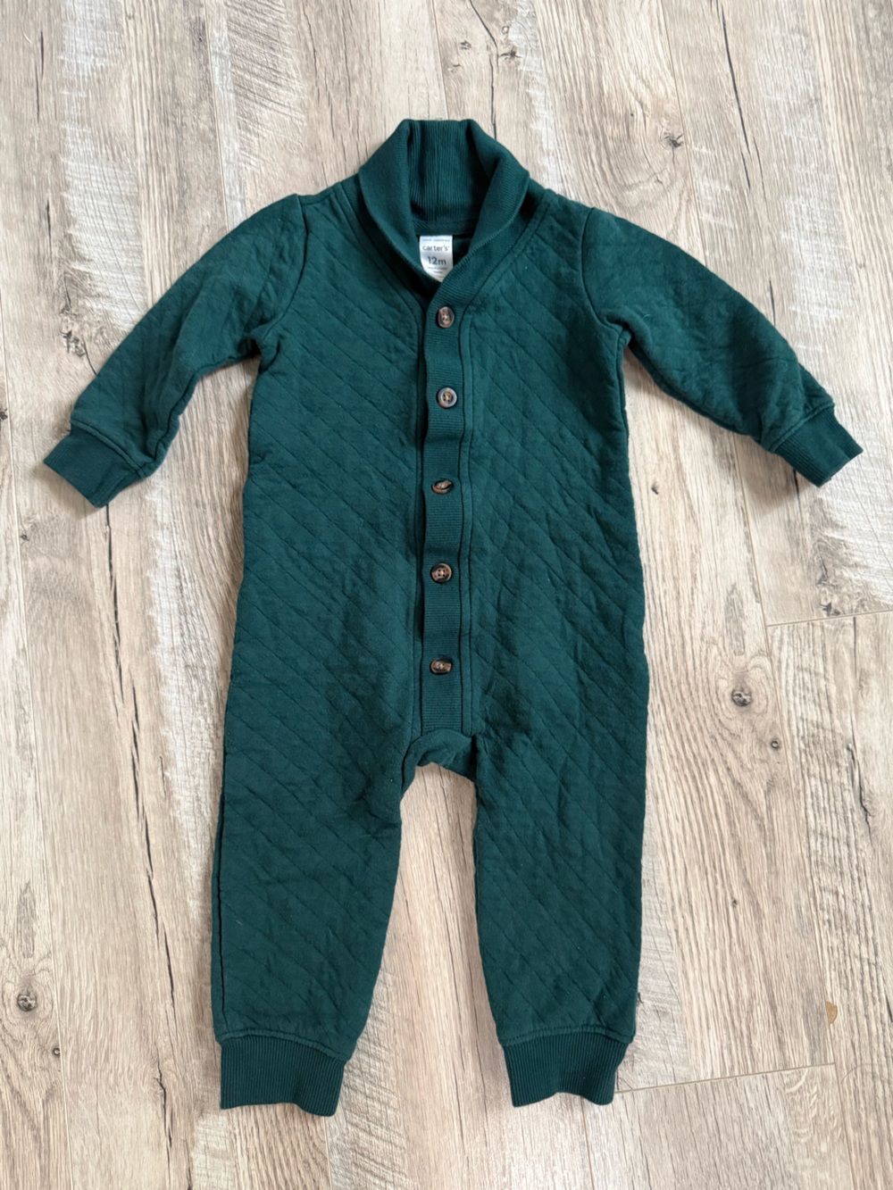 Carter's Dark Green Quilted Shawl Collar Snap One-Piece Bodysuit